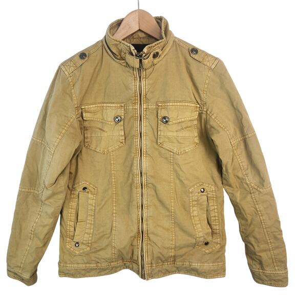 American Stitch Khaki Moto Jacket Multi Pockets Full Zip Men’s SZ SM EUC - Picture 1 of 16